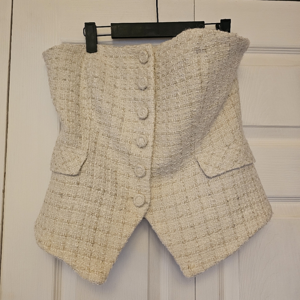 White House Black Market Cream Tweed Strapless Top